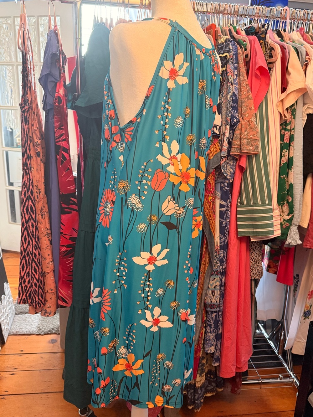 Teal Floral Halter Midi Dress - Picture 2 of 4